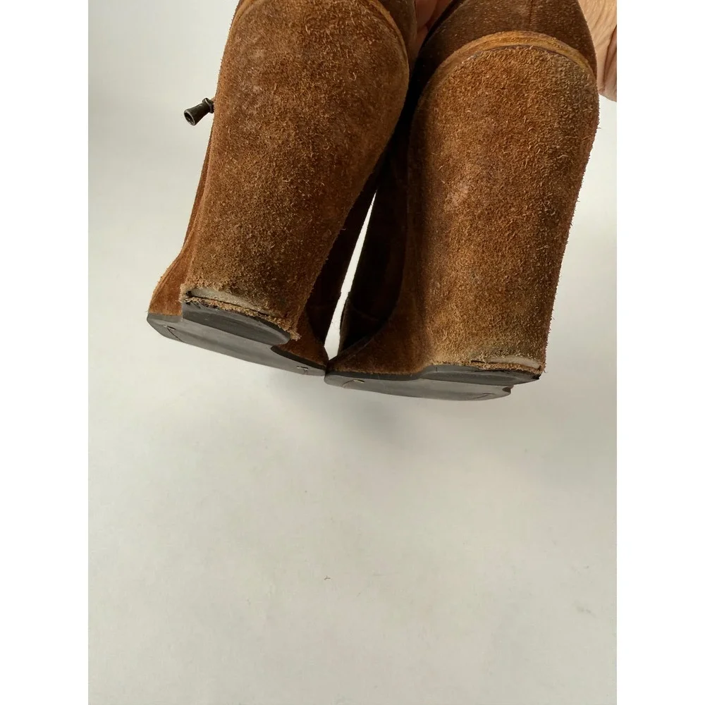 Frye Womens Cognac Brown Suede Lace Up Moc Toe Wedge Booties Shoes‎